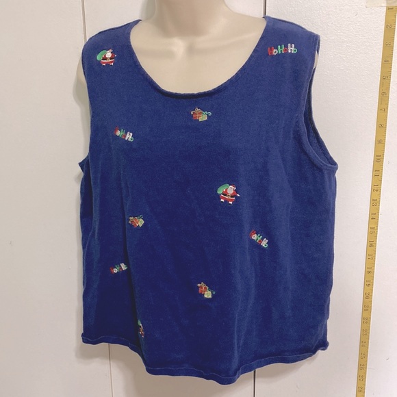 THE QUACKER FACTORY Embroidered Embellished Christmas Blue Sleeveless Sweater XL - Picture 3 of 13